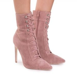 Jeffrey Campbell Elphaba Lace Up Rose Suede Boots